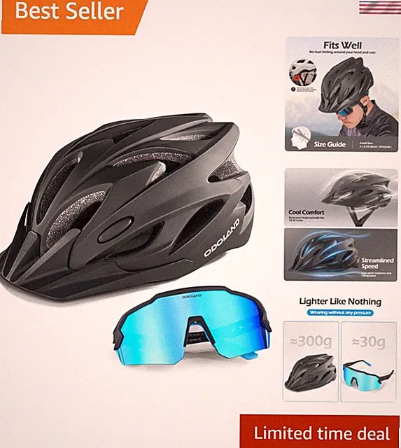 Adult Bike Helmet and Cycling Sunglasses Set for Men & Women, Safety Certifie...