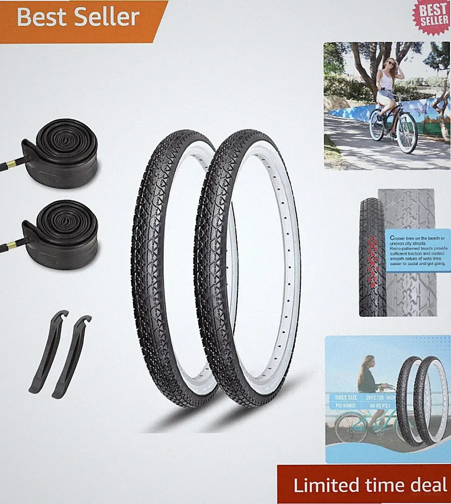 Cruiser Bike Tire Set - 26x2.125 with Tubes & Levers, Perfect for Urban Riding